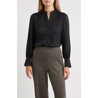 Anne Klein Textured Crepe Long Sleeve Top in Anne Black at Nordstrom, Size Xx-Small P