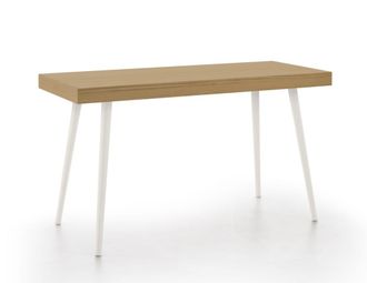 HOGAR 24 Escritorio de madera maciza natural, color encerado y blanco