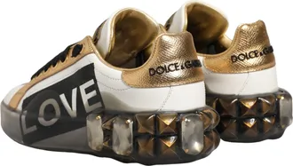 Dolce & Gabbana Womens Multicolor Crystal Studdedlove Sneakers Shoes Calf Leather