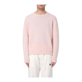 Palm Angels Cashmere Knitwear, male, Pink, Size: XL Cashmere Crew Neck Sweater