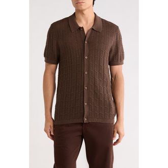 Buffalo Wantelle Short Sleeve Pointelle Knit Button-Up Shirt in Bracken at Nordstrom Rack, Size X-Large
