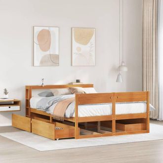vidaXL Cama Sin Colch&oacute;n Madera Maciza De Pino Marr&oacute;n Cera 140x200 Cm Vidaxl