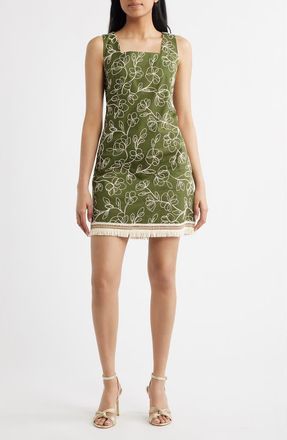 Tahari by ASL Floral Embroidered Sheath Minidress in Agave at Nordstrom, Size 10