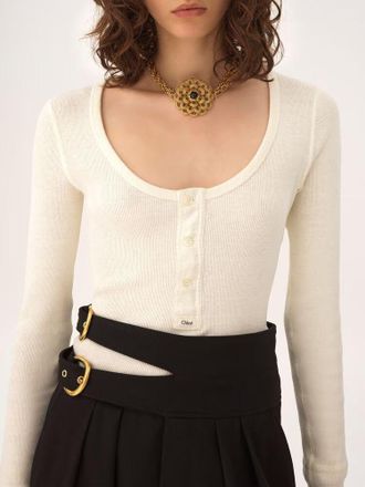 Chlo&eacute; Logo-Embroidered Henley Top - Cream