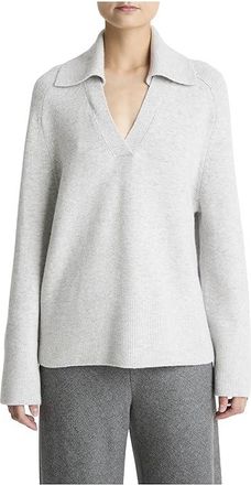 Vince Oversized Wool Cash Polo Womens Sweater Pale Grey : LG, Cashmere/Denim/Nylon