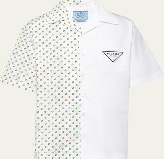 Prada Mens Poplin Double Match Camp Shirt