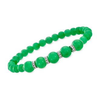 Ross-Simons 6-8mm Jade Bead and. Diamond Stretch Bracelet With Sterling Silver