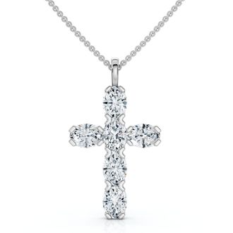 Pompeii3 3/4Ct Oval Diamond Cross 14k Gold 18 Necklace 3/4 Tall