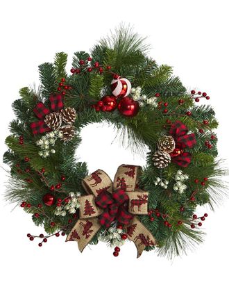 Nearly Natural 24in Christmas Pine Artificial Wreath