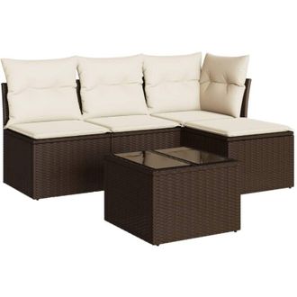 vidaXL Set Comedor De Jard&iacute;n 5 Piezas Y Cojines Rat&aacute;n Sint&eacute;tico Marr&oacute;n Vidaxl