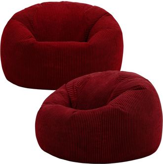 Icon Brand Set de 2 pufs de pana rojo burdeos