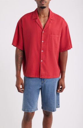 Elwood Oversize Cotton Blend Camp Shirt in Red at Nordstrom, Size Xx-Large