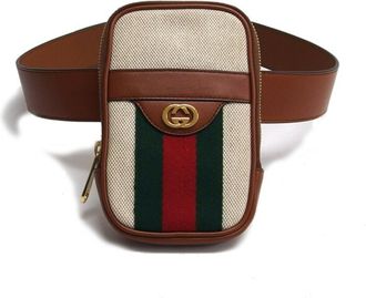 Gucci Beige Brown Canvas Leather Fanny Pack (Pre-Owned)
