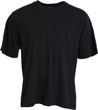 Dolce & Gabbana Zwart Katoenen T-shirt met Ronde Hals en Korte Mouwen - Heren - T-shirts - Zwart - L - Katoen - Tops