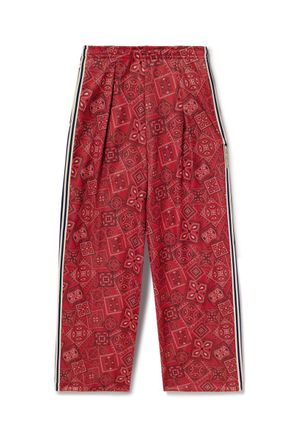 KAPITAL Wide-Leg Striped Webbing-Trimmed Bandana-Print Tech-Jersey Track Pants