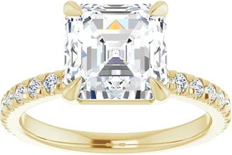 Pompeii3 3 1/3Ct Asscher Cut & Diamond Engagement Ring in White, Yellow, or Rose Gold