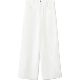 Mango Cotton Double Gauze Straight Leg Pants in White at Nordstrom, Size 6