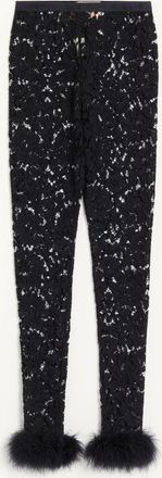 Valentino Leggins In Pizzo Con Piume Donna NERO XL