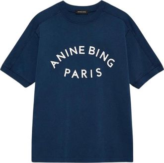 Anine Bing Gestructureerd T-shirt - Dames - T-shirts - Blauw - S - Katoen - Tops