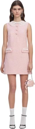 Self Portrait Boucle Kantkraag Mini Jurk - Dames - Korte kleedjes - Roze - S - Wol - Kleedjes