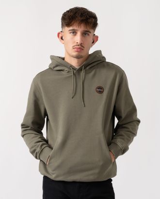 Napapijri Mens Badge Hoodie in Dark Green Cotton - Size Medium
