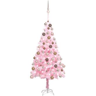 vidaXL &Aacute;rbol De Navidad Preiluminado Con Luces Y Bolas Rosa 180 Cm Vidaxl