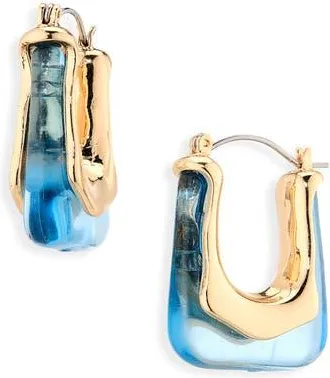 Cara Acrylic Geometric Hoop Earrings in Gold/Blue at Nordstrom Rack