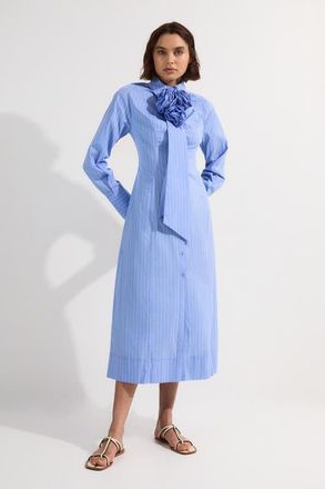 Karen Millen Rosette Woven Shirt Maxi Dress in Blue at Nordstrom, Size 10