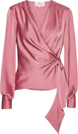 Karmamia Elegante lichtroze blouse Ines 2143 - Dames - Blouses - Roze - XL - Satijn - Overhemden