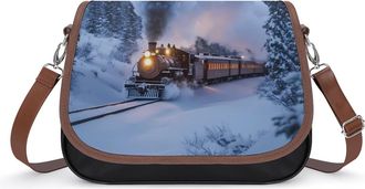 Generic Steam Train Snowy Forests Crossbody Bags for Women Fashion Leather Shoulder Handbags With Adjustable Strap