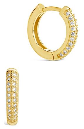 Sterling Forever Pav&eacute; Cubic Zirconia Huggie Hoop Earrings in Gold at Nordstrom