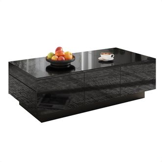STILVORA Mesa De Centro Con 2 Cajones Y Tableros Deslizantes, Negro Brillo, Estilo Moderno, En Tablero De Part&iacute;culas, Negro