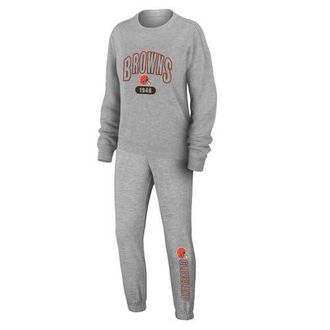 WEAR by Erin Andrews Womens WEAR by Erin Andrews Heather Gray Cleveland Browns Knit Long Sleeve Tri-Blend T-Shirt & Pants Sleep Set at Nordstrom, Size Xx-Large