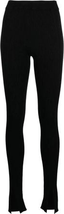 &Aacute;eron Zwarte Geribbelde Slim Flare Broek - Dames - Leggings - Zwart - L - Broeken