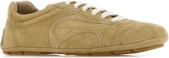 Prada Womens Beige Suede Montecarlo Sneakers Ecru Ecru