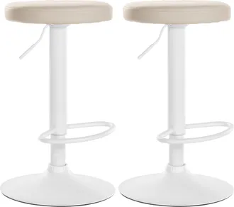 Clp Clp - Set De 2 Taburetes De Bar Ponte En Polipiel Crema Metal Blanco Mate