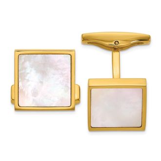 Diamond2Deal Stainless Steel Polished Yellow IP-plated with Mother of Pearl Inlay Cuff Links