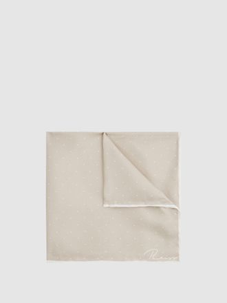 Reiss Liam Stone Polka Dot Silk Pocket Square, 32x32cm, Cream