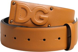 Dolce & Gabbana Brown Leather Buckle DG Logo Embossed Mens Belt