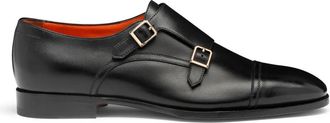 Santoni Heren dubbele gespschoen - Heren - Nette schoenen - Zwart - 45 1/2 EU - Leer - Schoenen