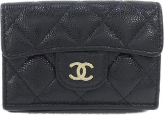Chanel Black Grained Calfskin Wallet (Tri-Fold) (Pre-Owned)