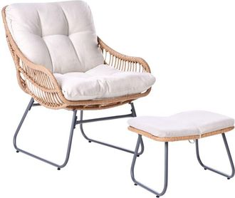 Beliani Garden Chair MESTRE with Footstool PE Rattan Light Beige
