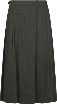 Brunello Cucinelli Geplooide midi-rok met monili-details - Dames - Rokken - Grijs - Maat: XS Wol