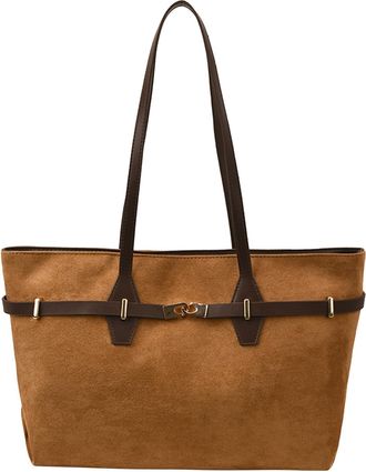 Generic Tote Bags for Women, Shoulder Bag, Faux Suede Belt Decoration Handbag with Zipper Niche Retro Tote Handbag Simple Shoulder Bag for Work Shopping Schoo