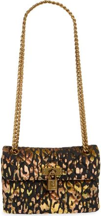 Kurt Geiger Leopard Print Velvet Mini Brixton Crossbody Bag in Charcoal/Gold at Nordstrom Rack