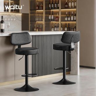 Woltu Woltu Juego De 2 Taburetes De Bar, Modernos, Con Asiento C&oacute;modo De Piel Sint&eacute;tica Y Metal, Ideales Para Isla De Cocina O Barra, Color Antracita