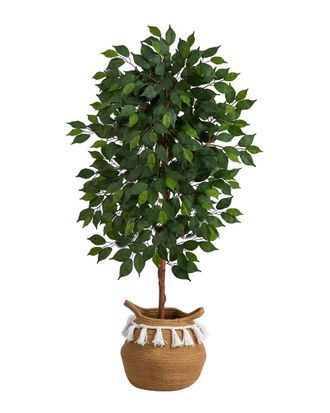 Nearly Natural 4Ft Artificial Ficus Tree With Handmade Tassel Basket