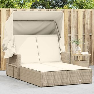 vidaXL Vidaxl - Tumbona Doble Con Capota Y Cojines Rat&aacute;n Sint&eacute;tico Beige