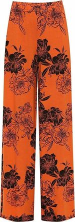 Generic MMK Manchester Womens Elasticated Waist Printed Wide Leg Full Length Trouser - Ladies Casual Summer Stretch Palazzo Pants (Orange Floral, 20-22)