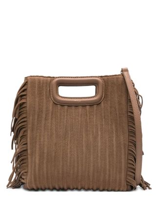 Maje fringed cut-out handle mini bag - women - Polyester/Calf Leather - One Size - Brown